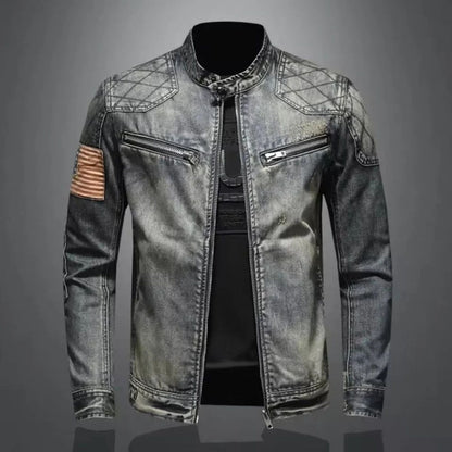 Classic Slim Jeans Jacket for Men - Zip Up Collar