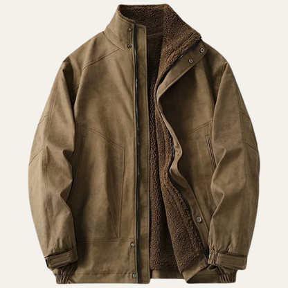 Rustic Brown Suede Men's Fleece Lined Jacket - OutfitLondon