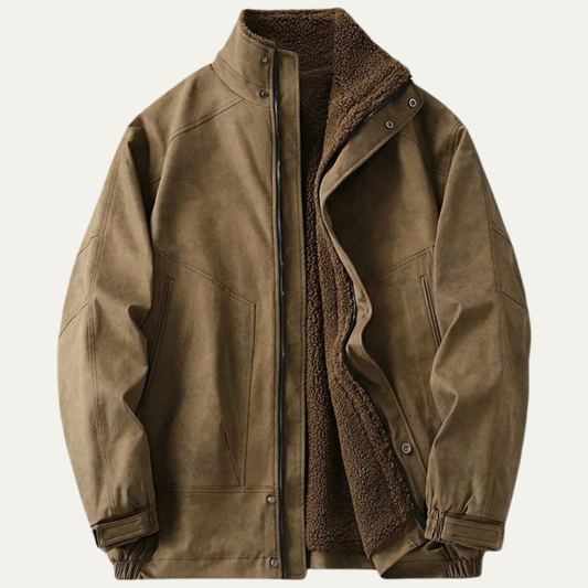 Rustic Brown Suede Men's Fleece Lined Jacket - OutfitLondon