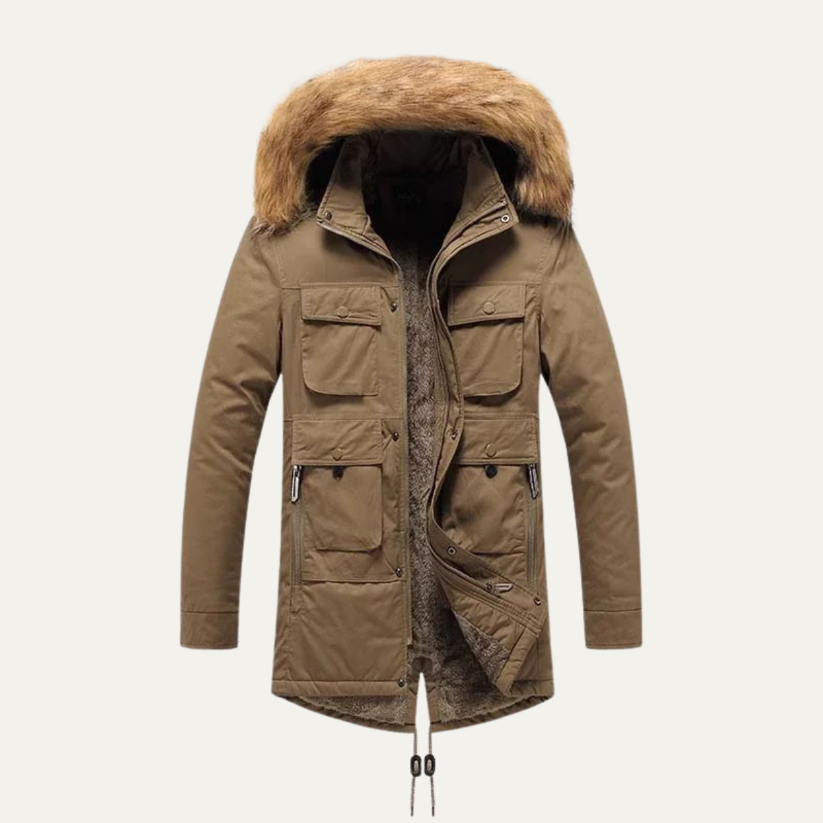 Warm Men's Faux Fur Lined Parka Jacket Coat - OutfitLondon