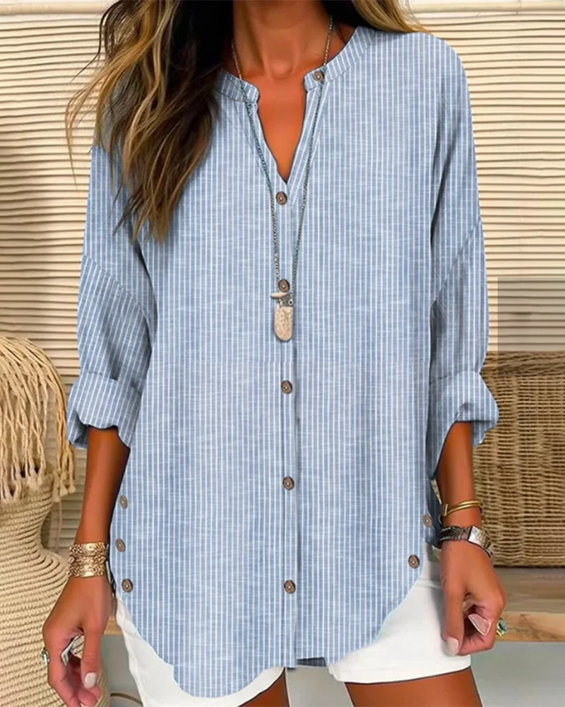 Relaxed Fit Women's Long Sleeve Casual Button Down Shirt - OutfitLondon