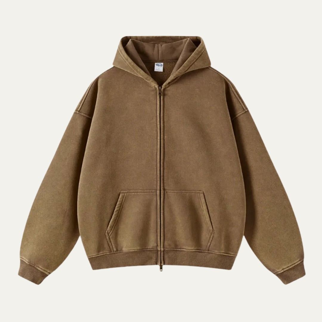 Casual Fit Full Zip Hooded Sweater - OutfitLondon