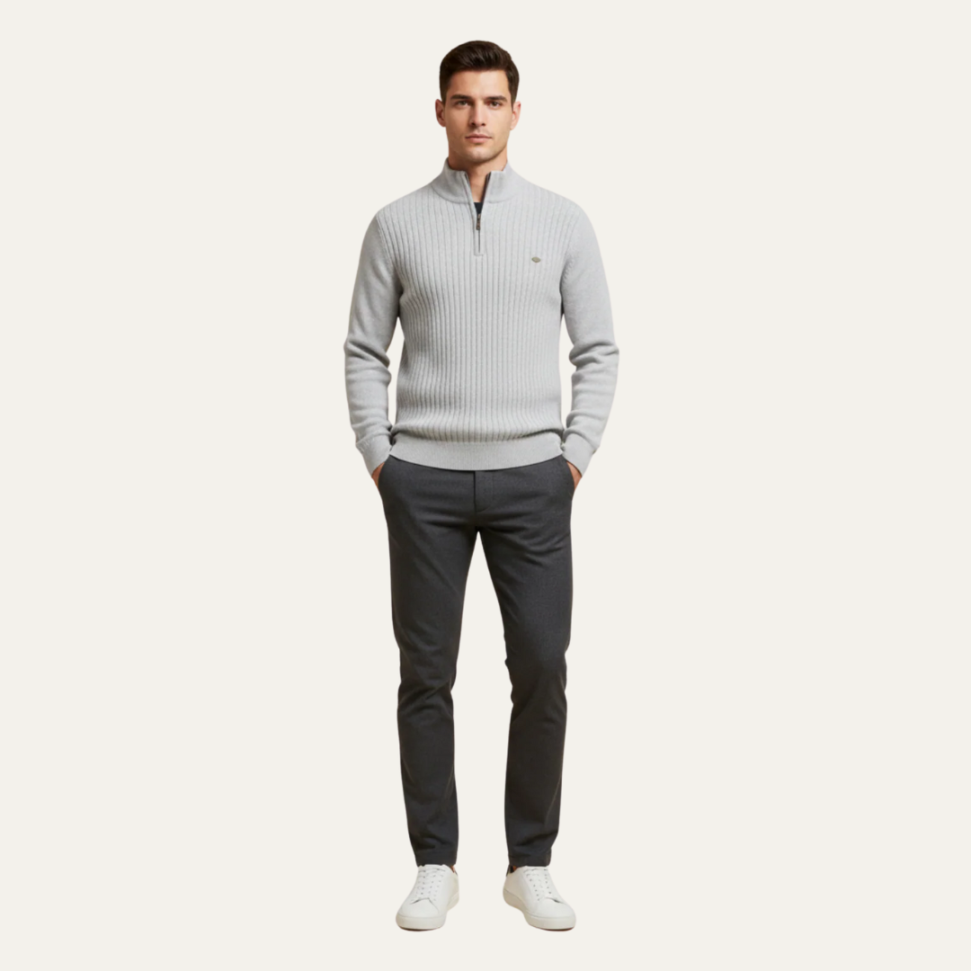 Thick Warm Crew Neck Quarter Zip Sweater - OutfitLondon