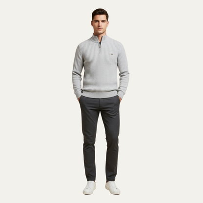 Thick Warm Crew Neck Quarter Zip Sweater - OutfitLondon