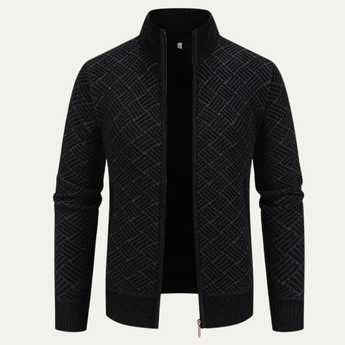 Men's Classic Knit Pattern Jacket with Stand Collar - OutfitLondon