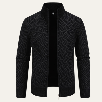 Men's Classic Knit Pattern Jacket with Stand Collar - OutfitLondon