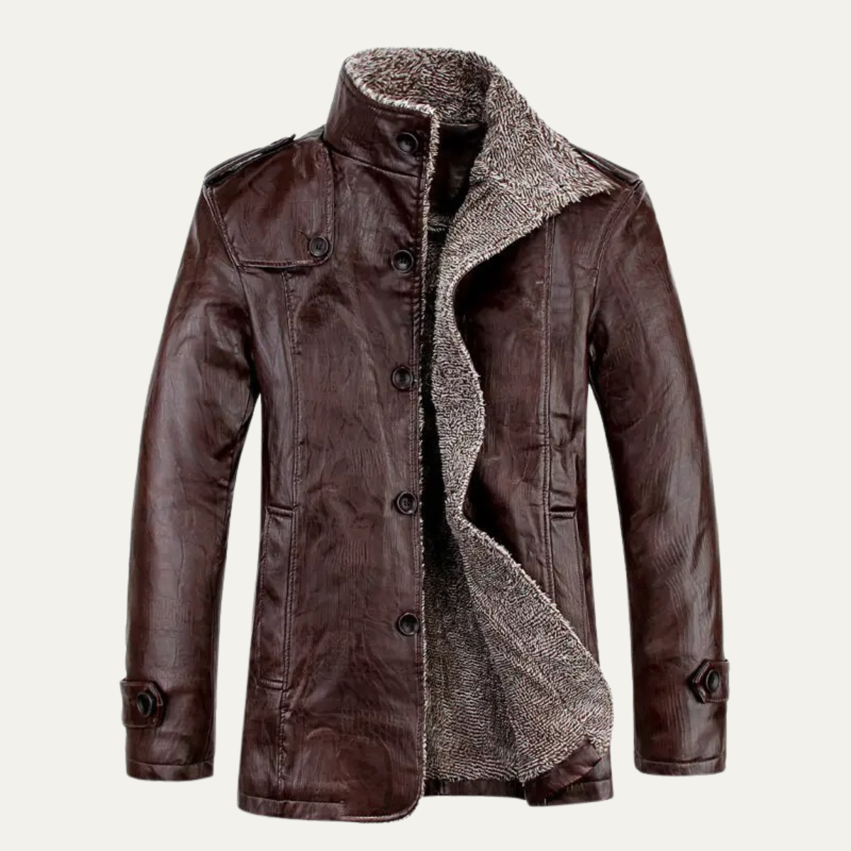 Warm Mens Leather Fleece Lined Coat
