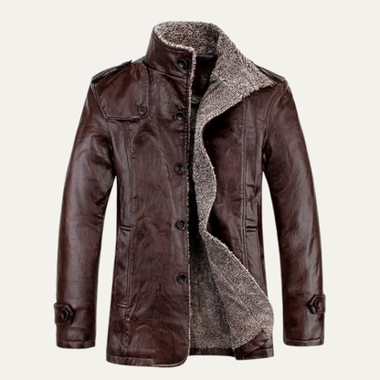 Warm Mens Leather Fleece Lined Coat