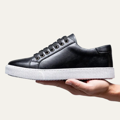 Classic Men's Low Top Leather Sneakers with Thick Sole - OutfitLondon