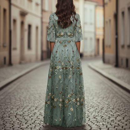 Elegant V Neck Floral Maxi Dress for Women