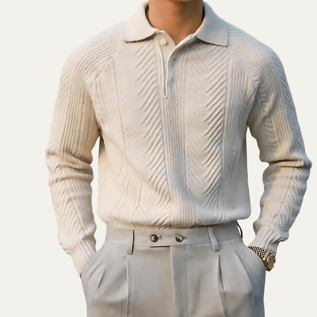 Men's Patterned Zip Neck Knit Polo Shirt - OutfitLondon