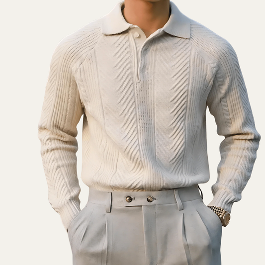 Men's Patterned Zip Neck Knit Polo Shirt - OutfitLondon