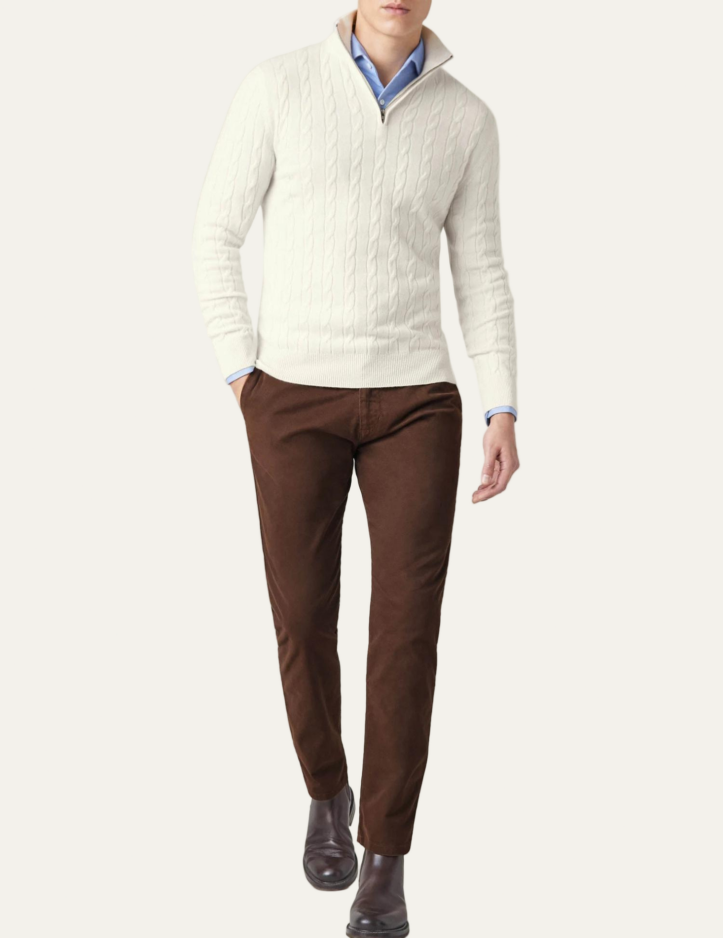 Classic Zip Up Crew Neck Sweater