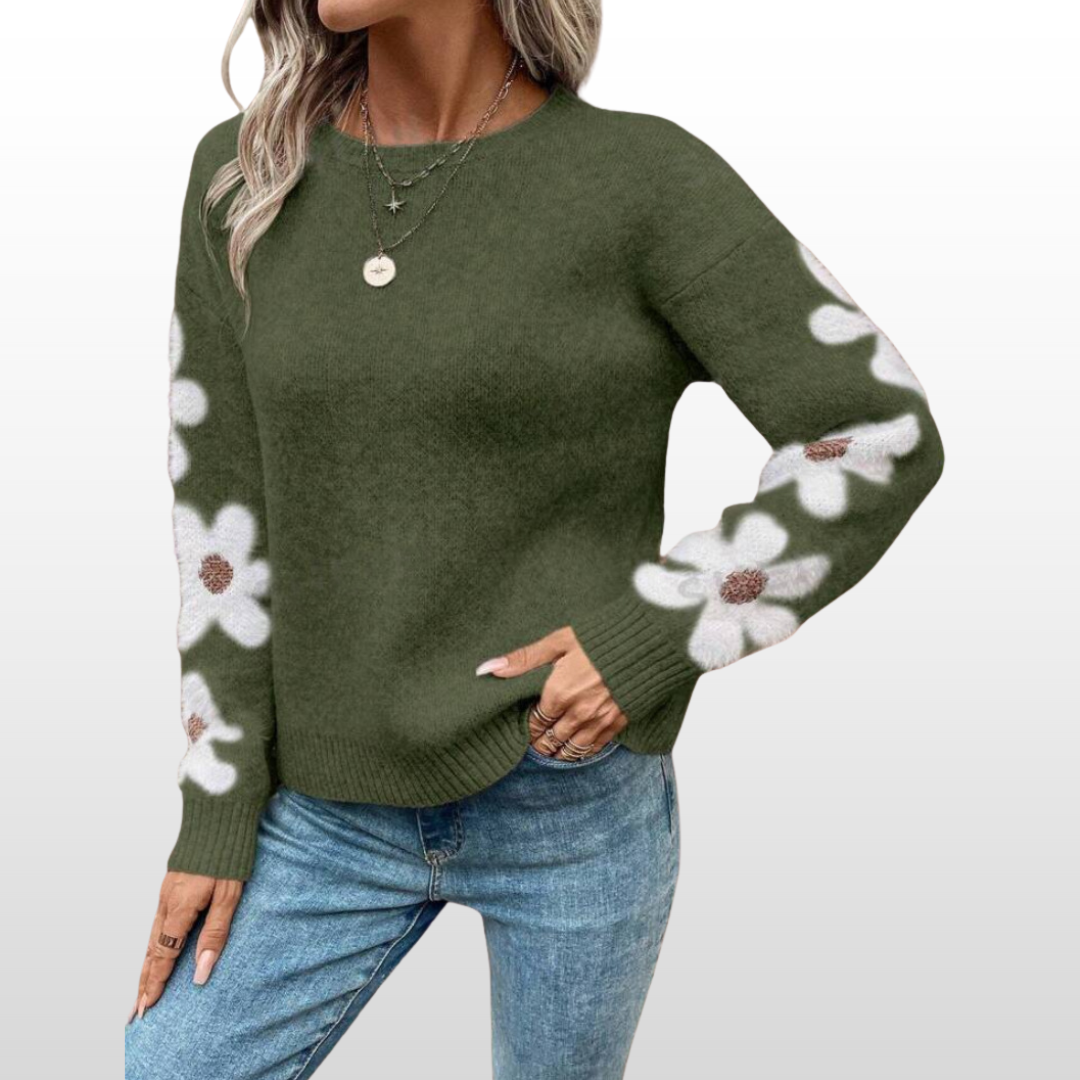 Comfortable Floral Crew Neck Winter Sweater