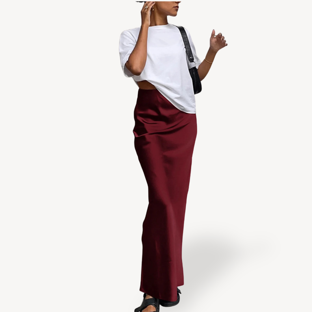 Long Elegant Satin Skirt - OutfitLondon