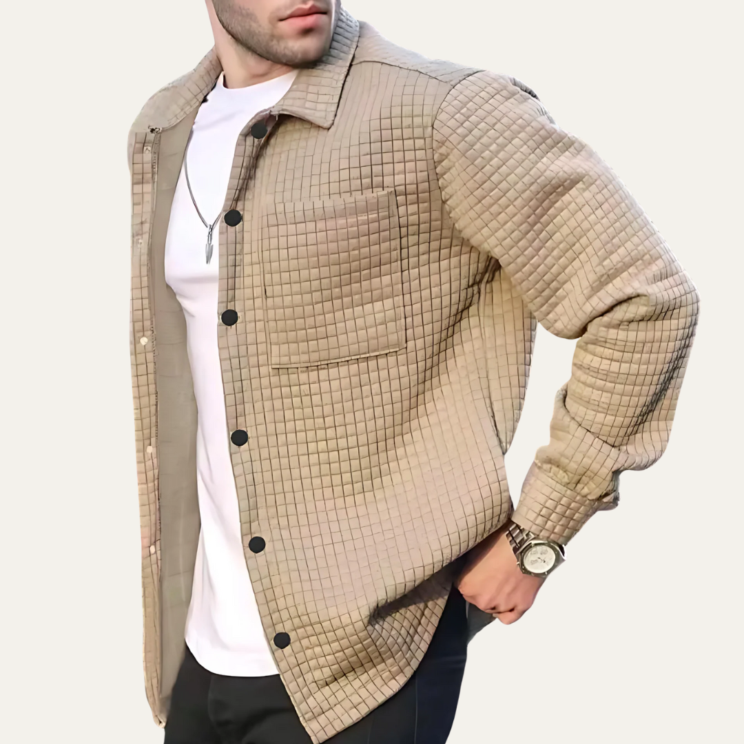 Men's Grid Pattern Padded Shirt Jacket - OutfitLondon