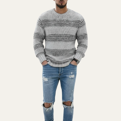 Thick Horizontal Stripe Crew Neck Sweater