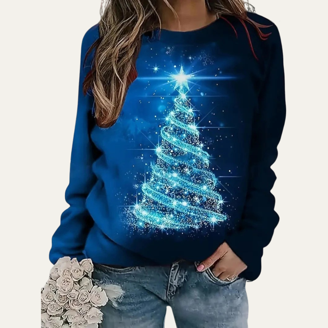 Ladies Festive Holiday Tree Crew Sweatshirt