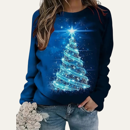 Ladies Festive Holiday Tree Crew Sweatshirt