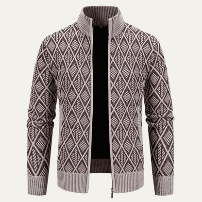 Stylish Men's Zip Up Knit Patterned Jacket - OutfitLondon