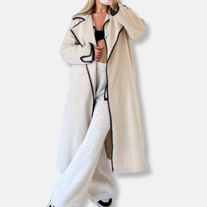 Warm Women's Oversized Wool Coat with Notched Collar - OutfitLondon