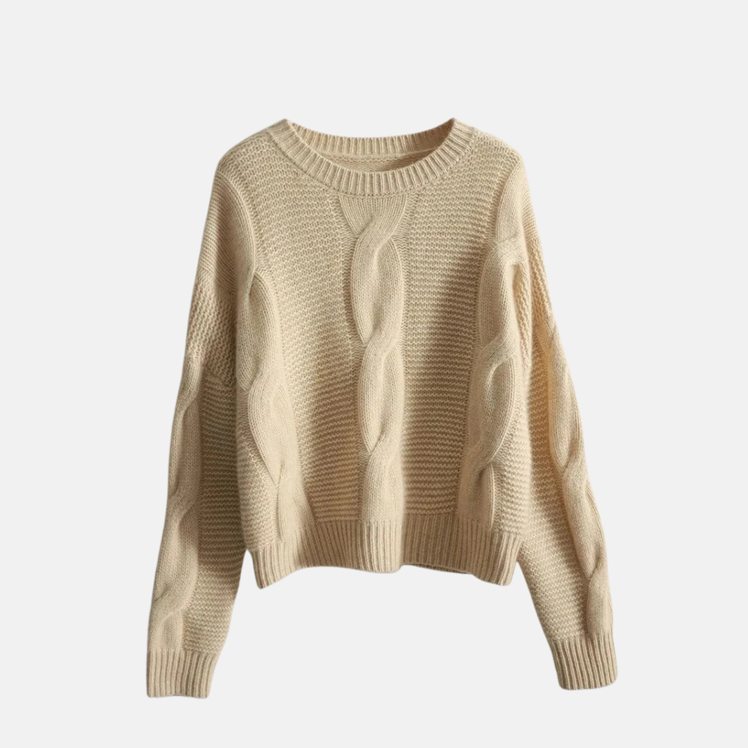 Cozy Women's Long Sleeve Cable Knit Sweater - OutfitLondon