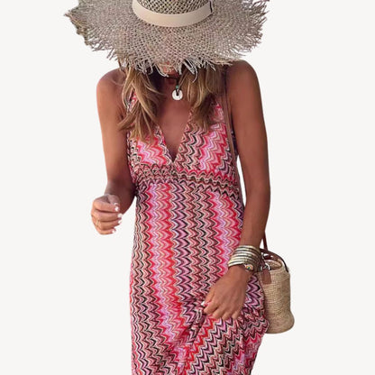 Vibrant Geometric Long Sleeve Maxi Dress