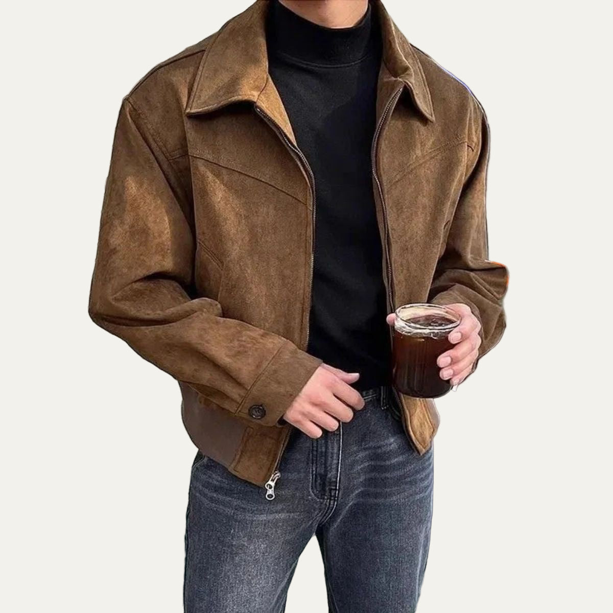 Men's Faux Suede Zip Up Denim Jacket