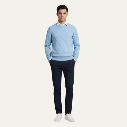 Classic Crew Neck Diamond Pattern Sweater - OutfitLondon