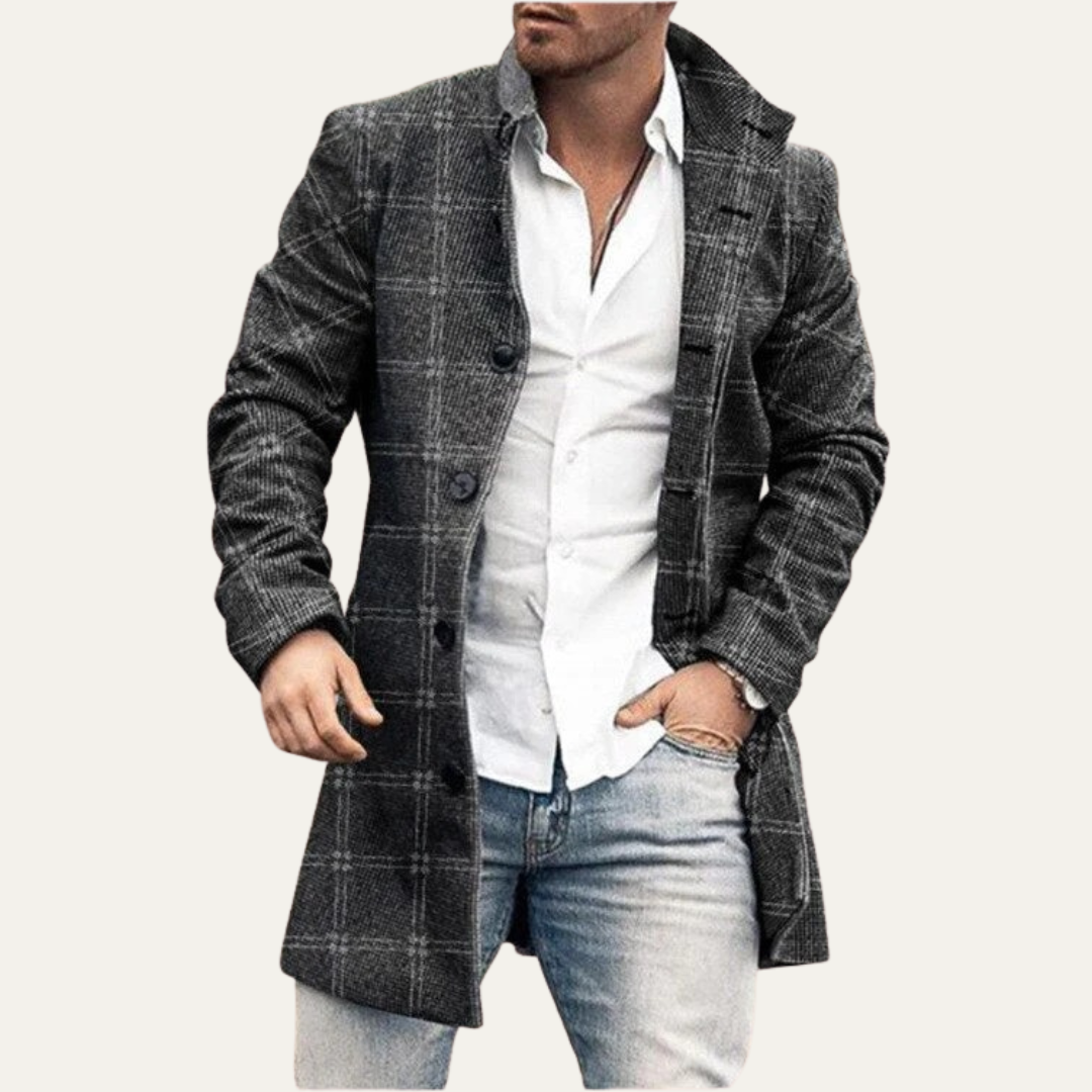 Classic Fit Plaid Wool Winter Coat - OutfitLondon