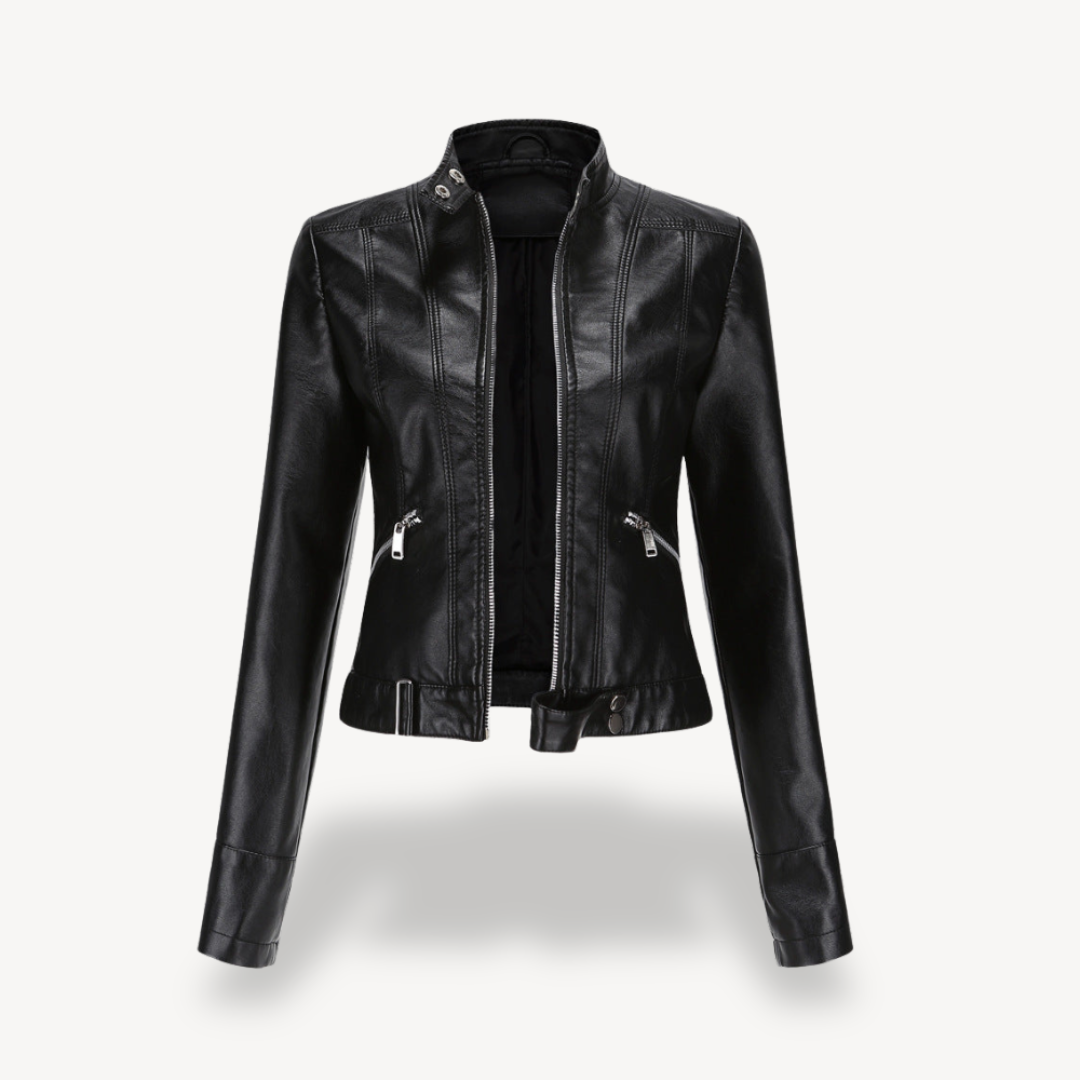 Vintage Style Synthetic Leather Jacket for Ladies - OutfitLondon