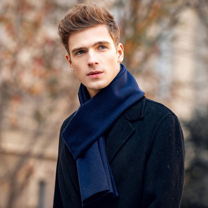 Luxury Navy Blue Men's Wool Scarf