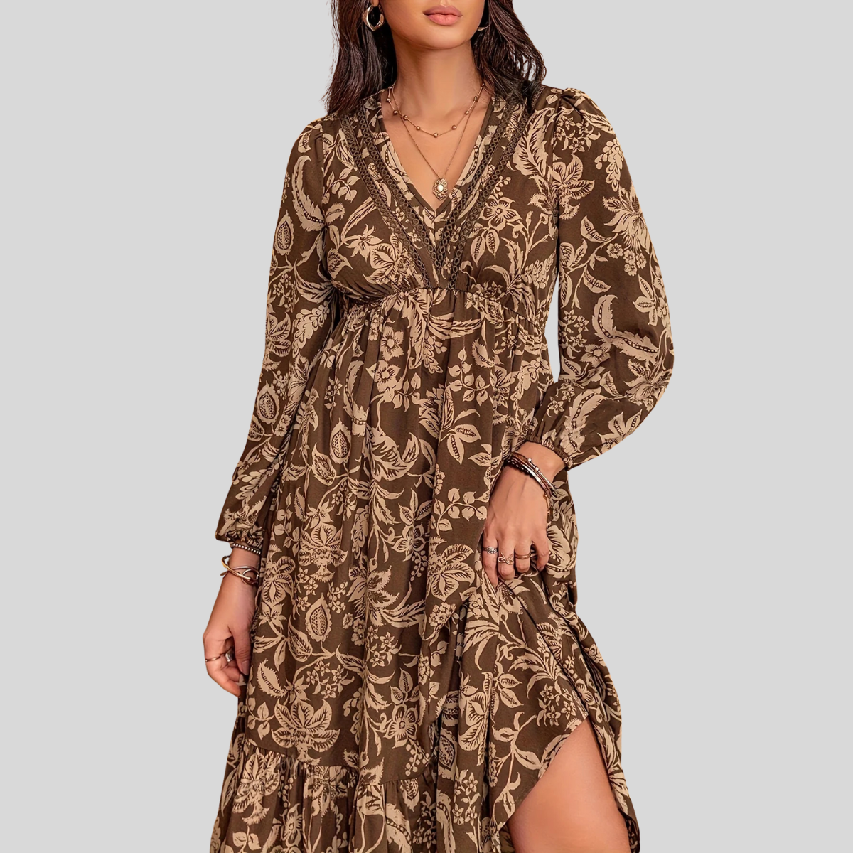 Elegant Floral Print Party Dress - OutfitLondon