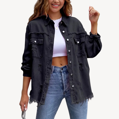 Ripped Vintage Blue Jeans Jacket - OutfitLondon