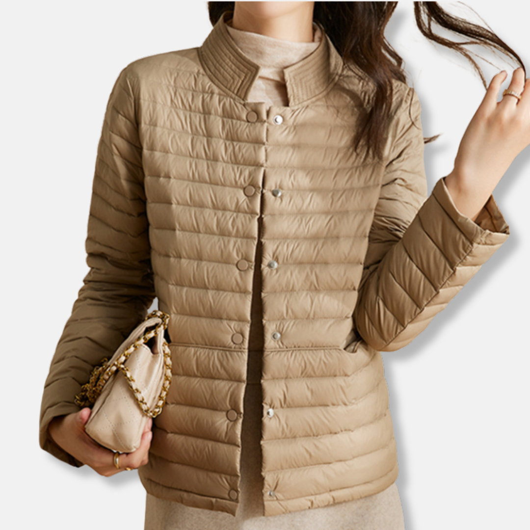 Tailored Padded Coat | Fitted High Neck Jacket