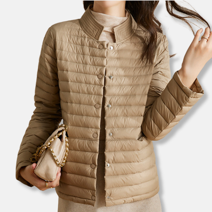 Tailored Padded Coat | Fitted High Neck Jacket