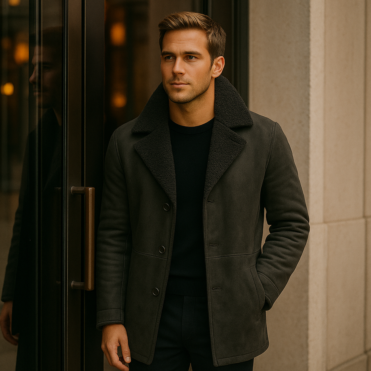 Warm Luxury Sheepskin Men's Winter Coat