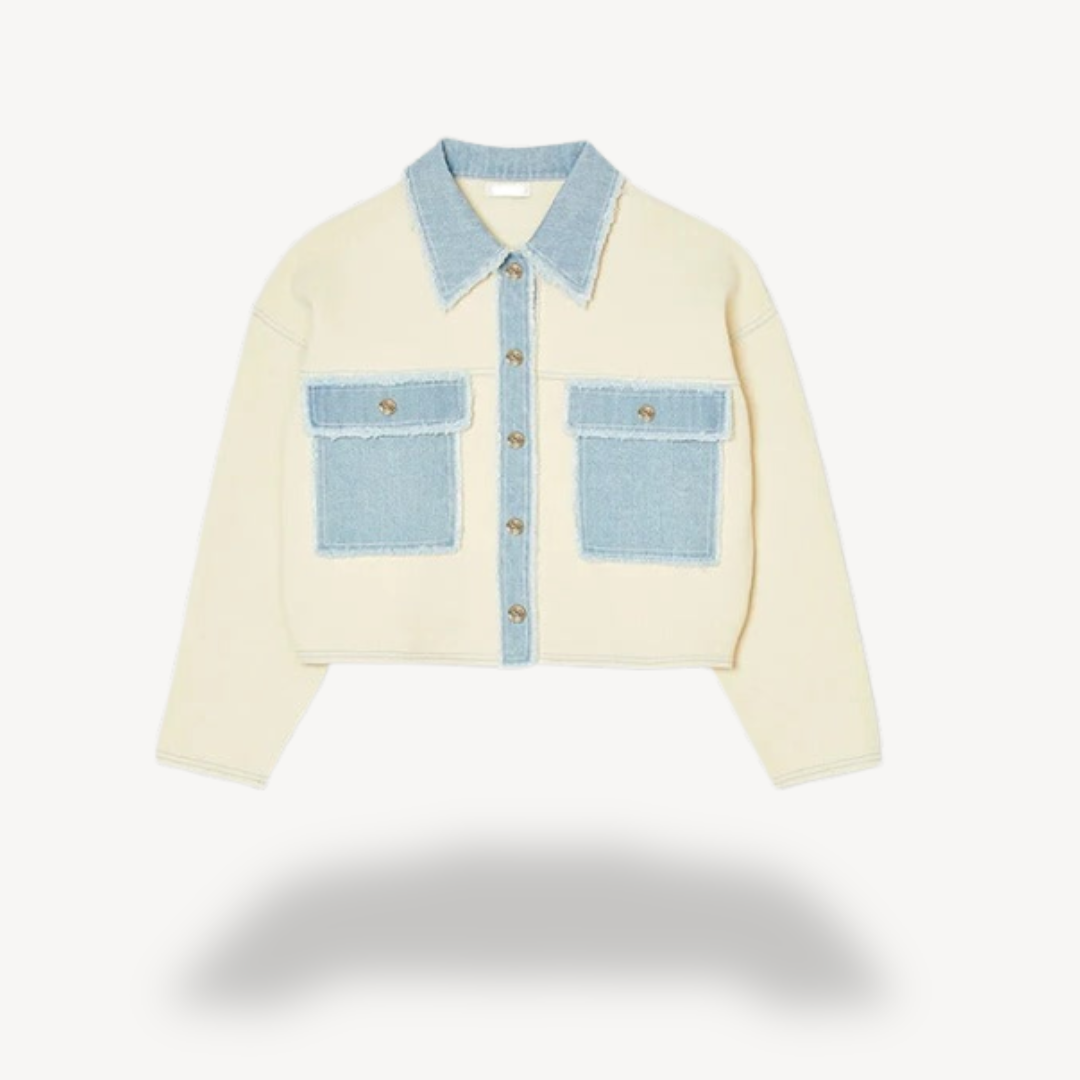 Blue Patchwork Button Down Coat
