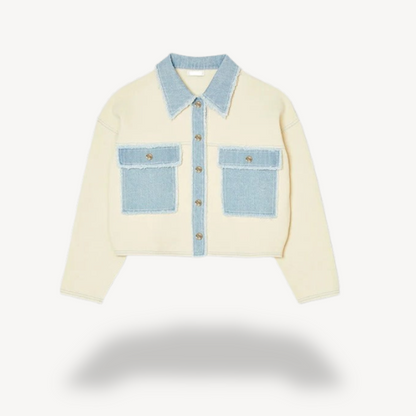 Blue Patchwork Button Down Coat