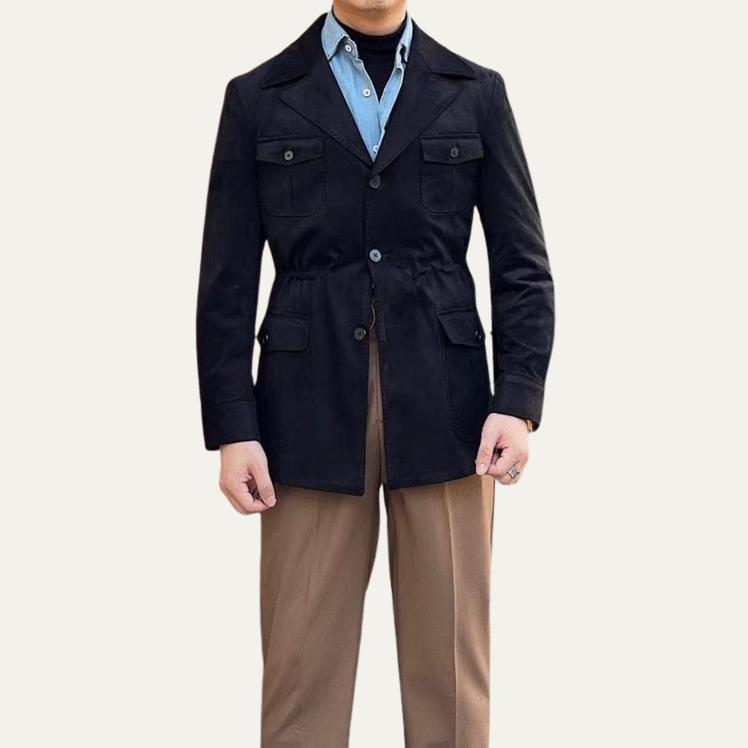 Men's Leather Field Coat with Multiple Pockets - OutfitLondon