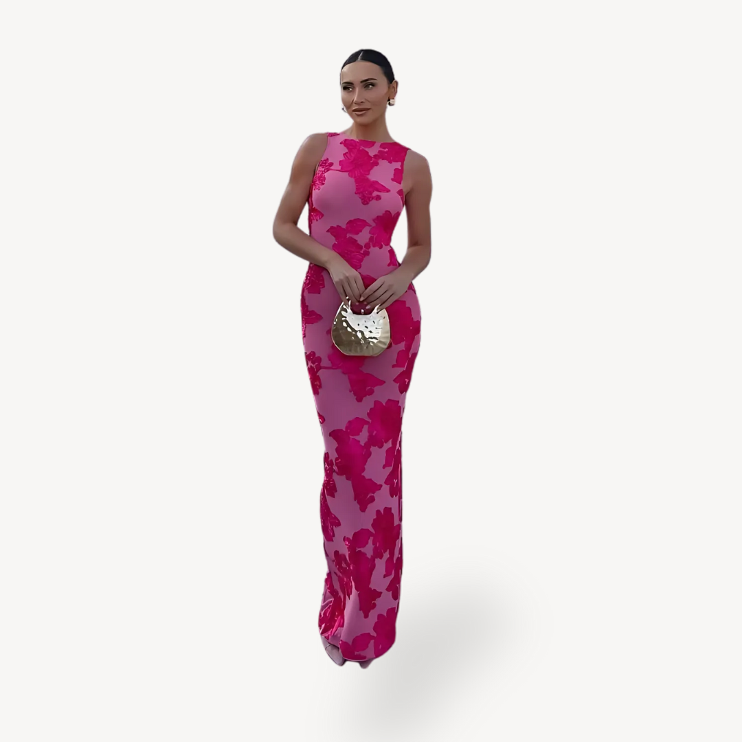 Ladies Elegant Flower Long Evening Dress - OutfitLondon