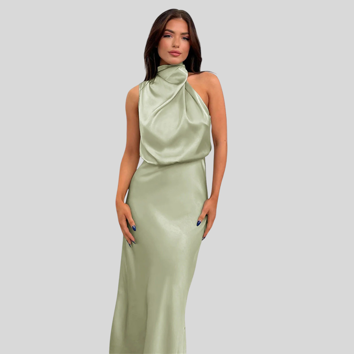 Elegant Satin Neckline Party Dress - OutfitLondon