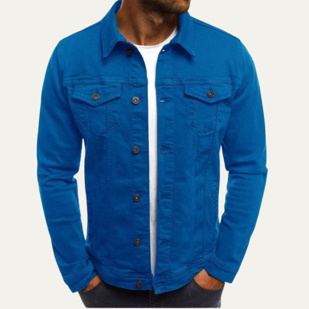 Men's Leather Look Button Jacket with Stand Collar - OutfitLondon