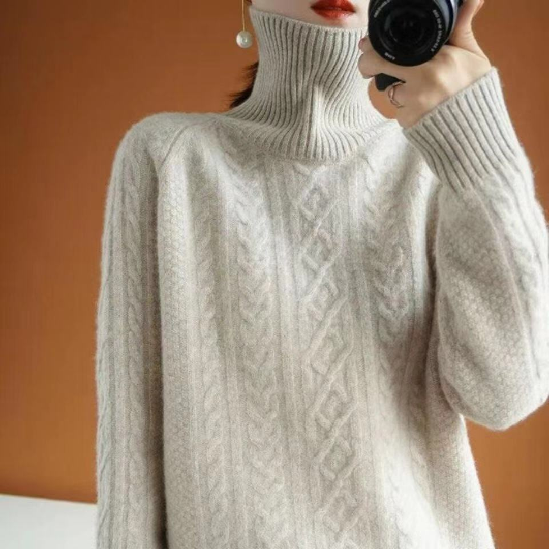 Cozy Women's Turtleneck Knit Sweater - OutfitLondon
