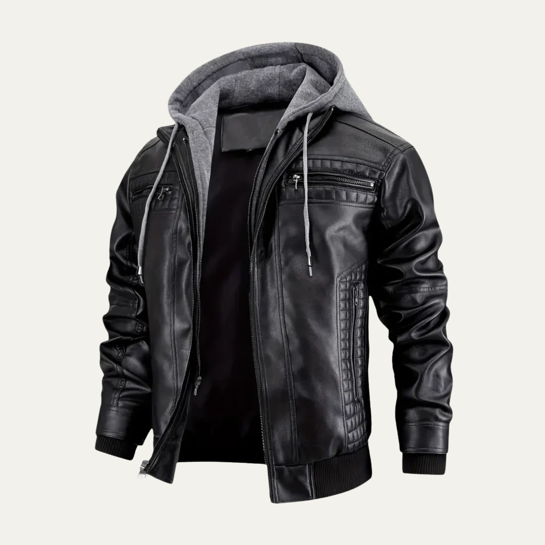 Men's Synthetic Biker Style Leather Jacket - OutfitLondon