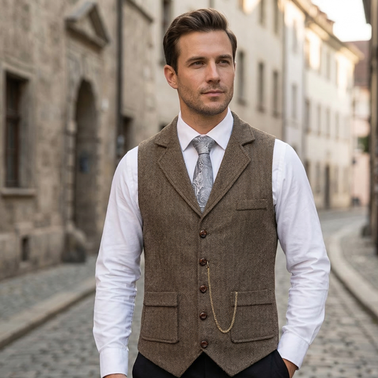 Stylish Mens Herringbone Patterned Vest - OutfitLondon