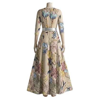 Long Sleeve Print V Neck Women's Dress