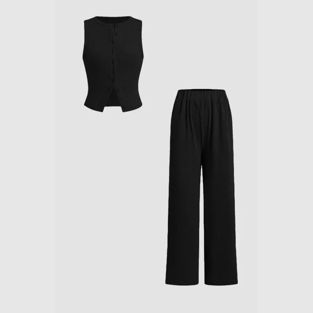 Soft Ribbed Tank and Pant Sleepwear Set - OutfitLondon