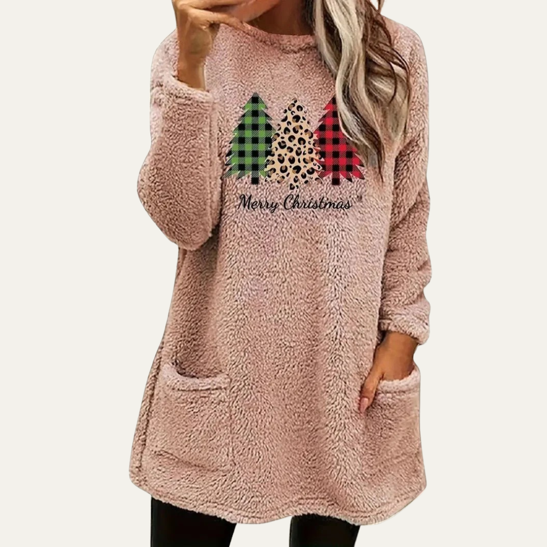 Soft Plush Holiday Tree Sweatshirt Top