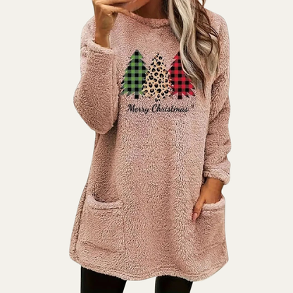 Soft Plush Holiday Tree Sweatshirt Top